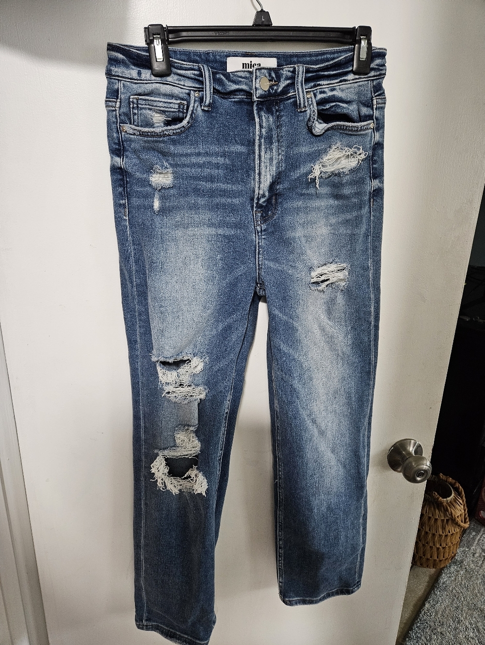 Misa Mid-Rise Distressed Boyfriend Jeans in Medium Blue